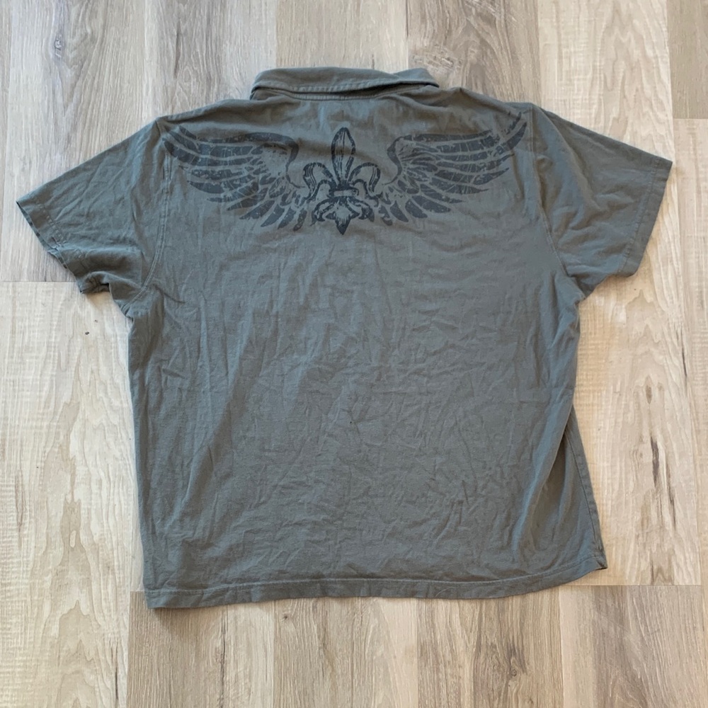 j.ferrar Olive Green Polo with Winged Fleur-de-Lis Back Graphic